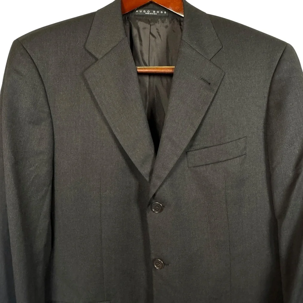 Hugo Boss‎ Suit Jacket Men Black Blazer Super 100 Made in USA Menswear Preppy
